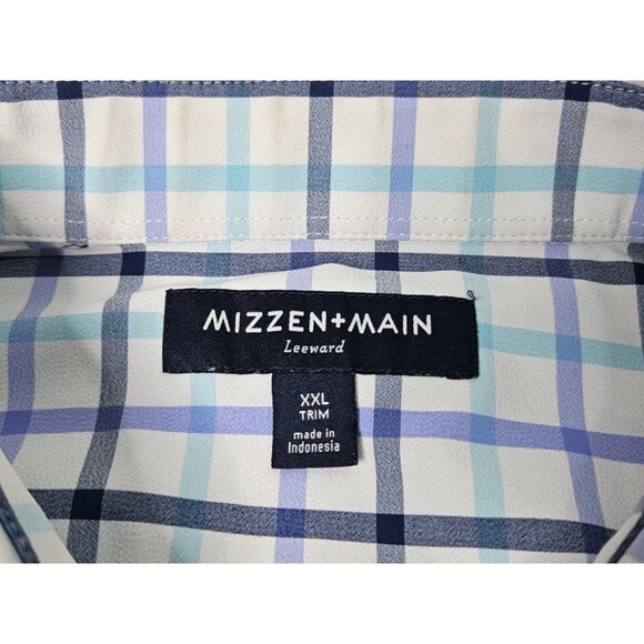 Mizzen + Main Leeward Button Up Shirt Check Men's XXL Trim Fit White Blue - Picture 4 of 9